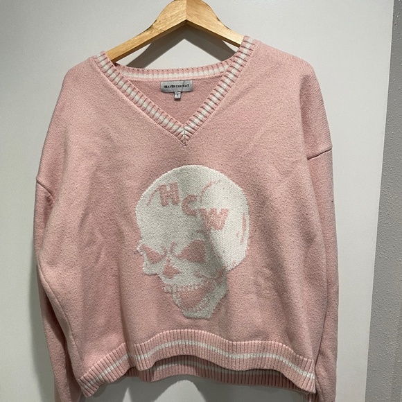 Heaven Can Wait Sweaters - Heaven Can Wait Pink Skyfall Skull Sweater size L oversized unisex